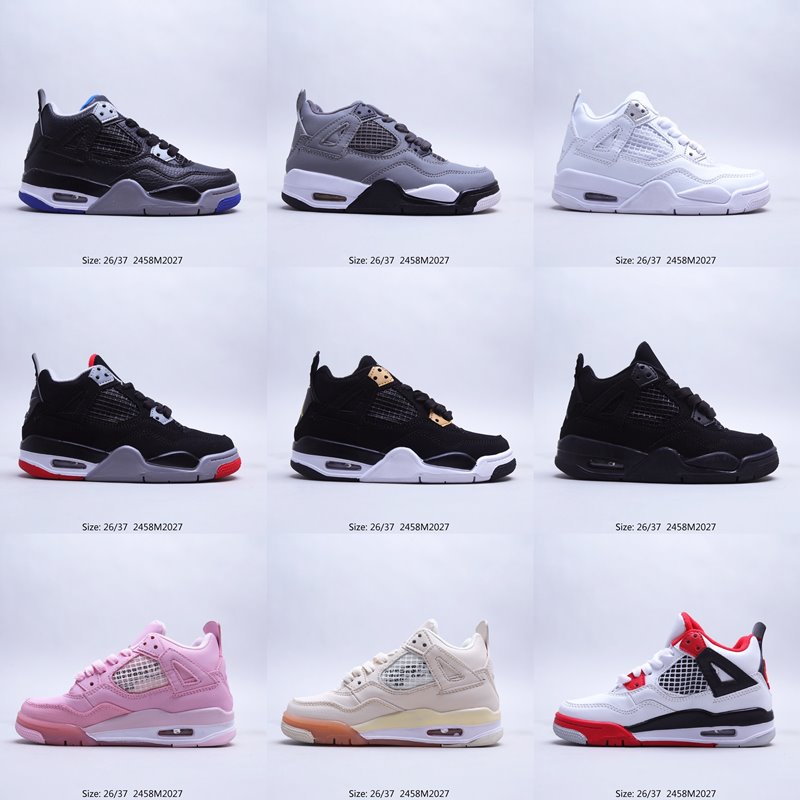 

Kids 4 Retro Black cat Basketball Shoes Toddler TD 4s Red Chicag University Blue IV Boys Girls BasketBall Pour Enfants Athletic Outdoor Sneakers size 28-35 With box, #04