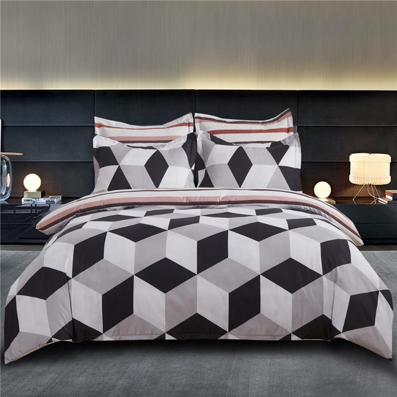 

Microfiber Black And White Bedding Sets With Pillowcase Simple Stripe Geometric Rhombus Bed Linen King Size For Bedroom 2/3pcs