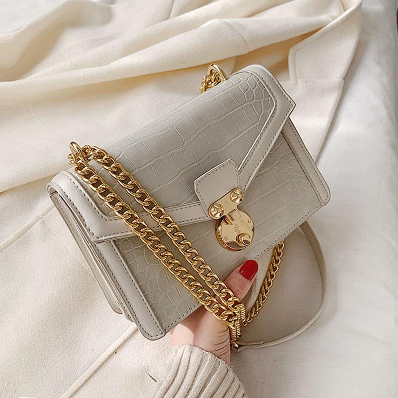 

Crocodile Pattern Crossbody Bags For Women 2021 Lady Chain Design Fashion Small PU Leather Shoulder Bag Female Lock Handbags, Beige