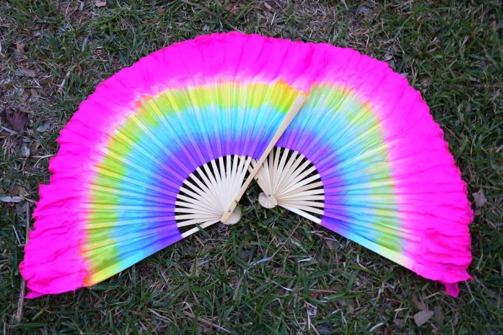 

women of high quality silk Chinese belly dance dance fan cheap hot short silk fan Multi style new, Color 6