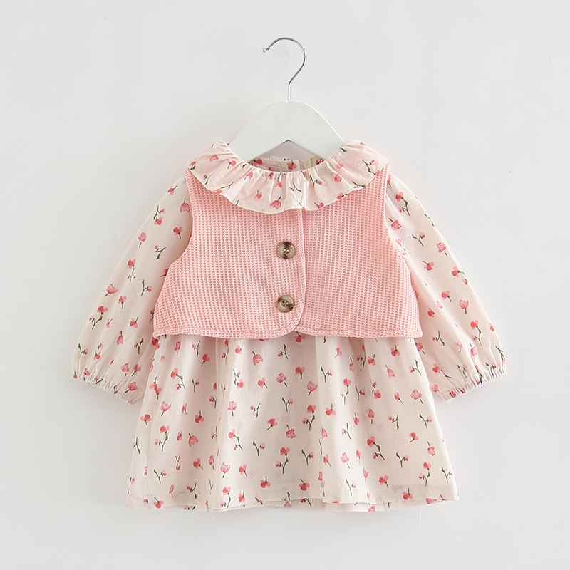

2021 New Clothing Autumn Flowers Print Long Sleeve Baby Girls +vest 2pcs/set Kids Clothes Sets for 0-3yrs Qk7f, Pink