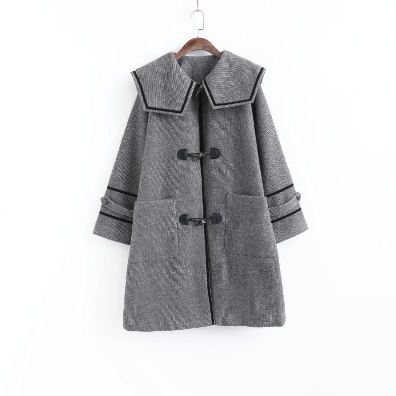 

Temperament of 011510 navy brought the horn button cloth coat loose coat female female long 2020 new winter, Gray
