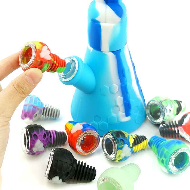 

14mm silicone bee pattern hookah gun head bowl smoking stick plastic plastic tap bowl glass water pipe bubbler herbal tap smoking accessorie