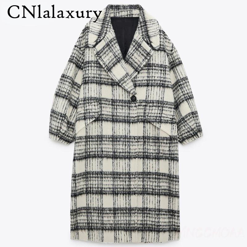

2020 Autumn Winter Oversize Thick Wool Coat Women Vintage Plaid Pockets Warm Jacket Outwear Female Elegant Loose Long Overcoats, The picture color