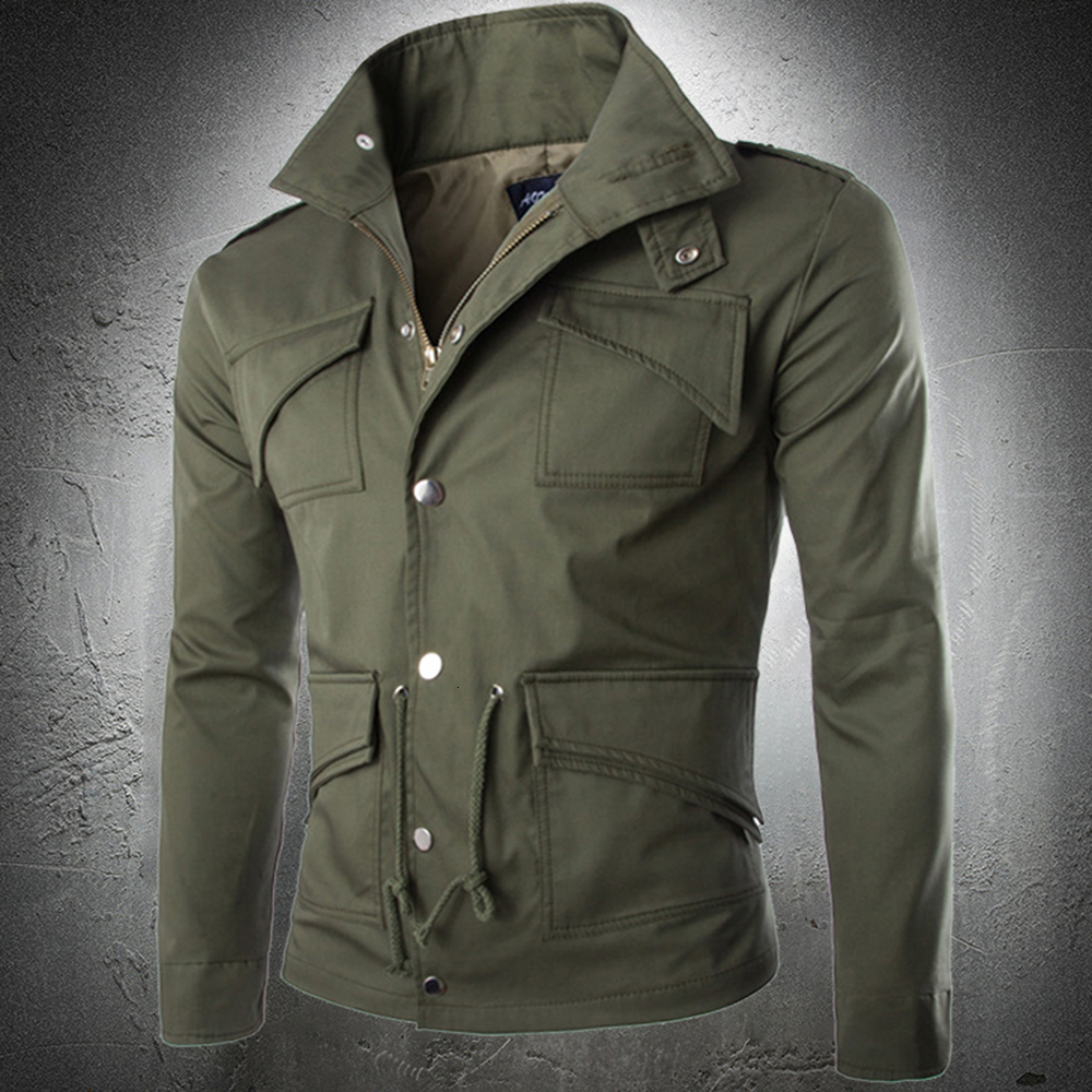

2021 New Autumn Denim Men Turndown Collar Jacket Waist Drawstring Mens Coats Slim Fit Long Sleeve Shirt 3NQ8, Green