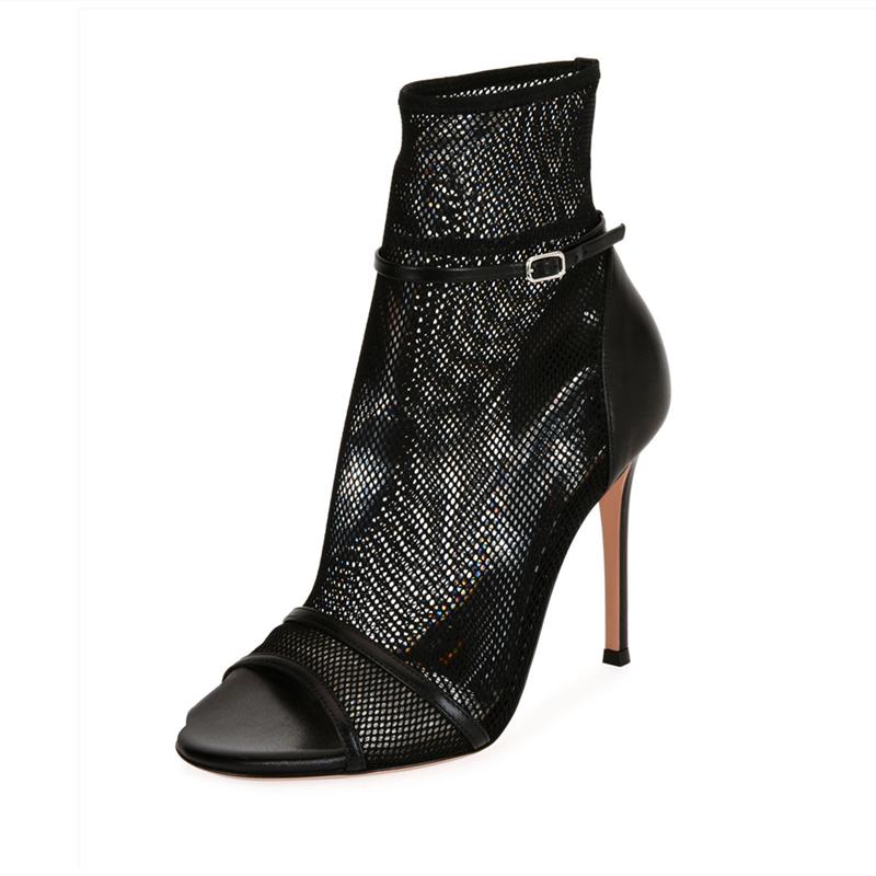 

MKKHOU Fashion Sandals Women 2021 Summer new Fishmouth mesh belt buckle super high heel open shoes Women shoes sizes 34-45, Black