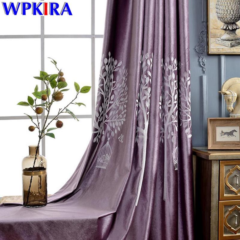 

Purple Velvet Thick Blackout Curtains Living Room Tree Patterned Sheer Tulle Fancy Green Tulle Window Treatment Bedroom X-AD0303