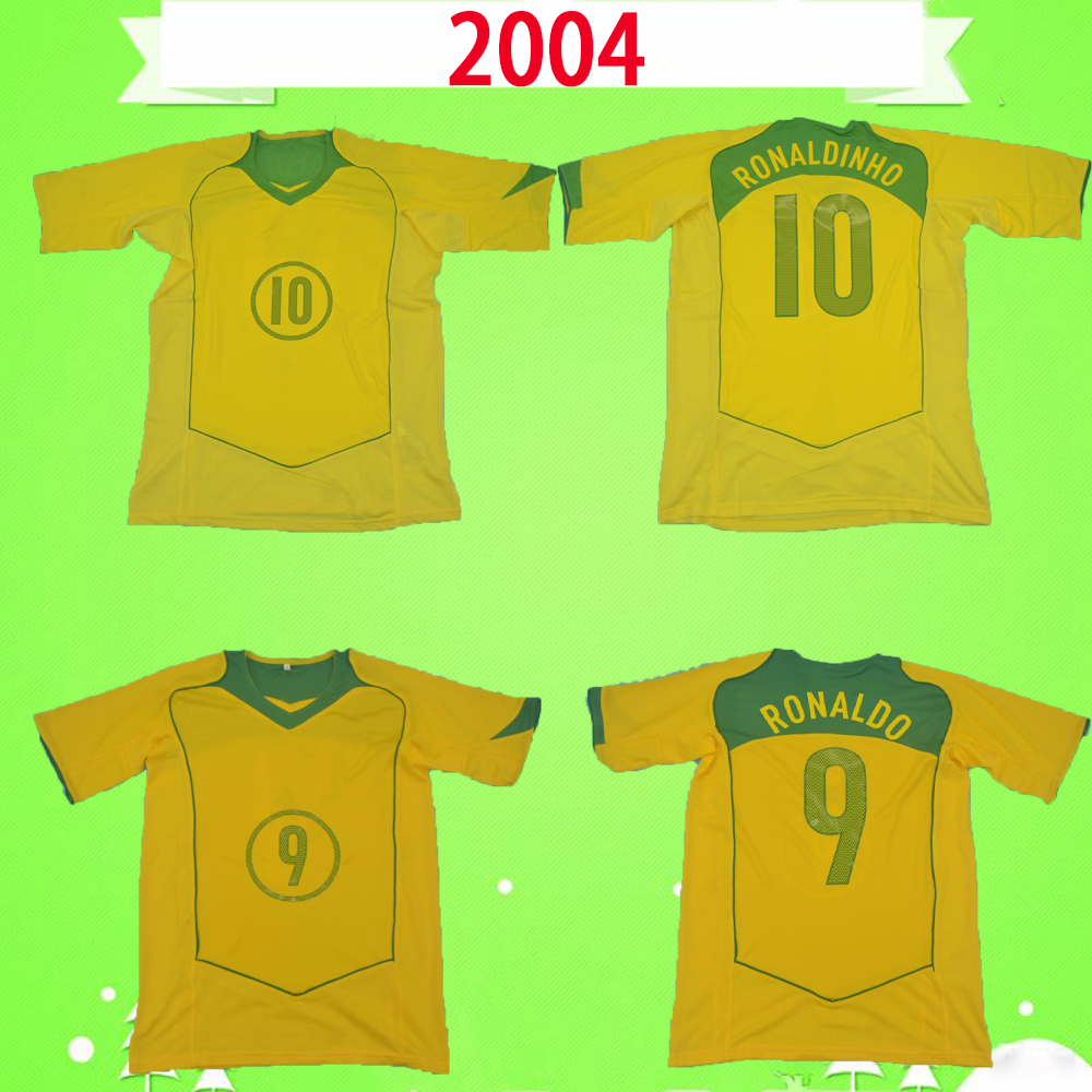 

Brasil 2004 Soccer Jersey Retro 04 football Shirt Vintage uniform #9 RONALDO #10 RONALDINHO #8 KAKA #7 ADRIANO Classic Camiseta de futbol