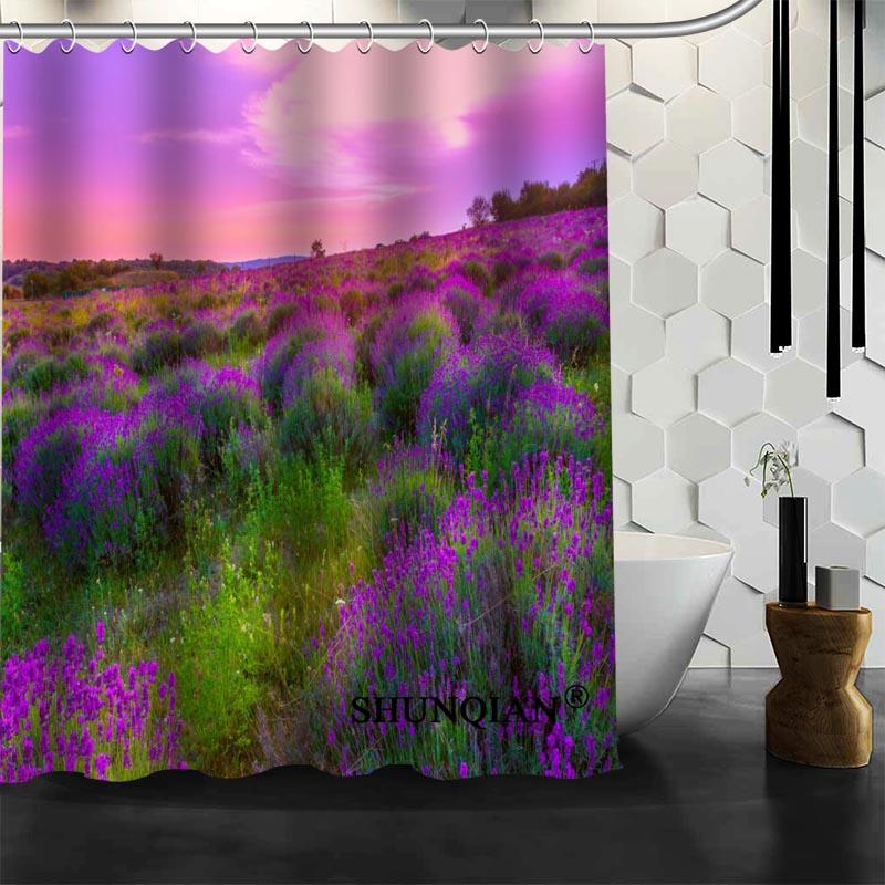 

Custom Lavender flower Shower Curtain High Quality bathroom Accessories Polyester Fabric Curtain With holes