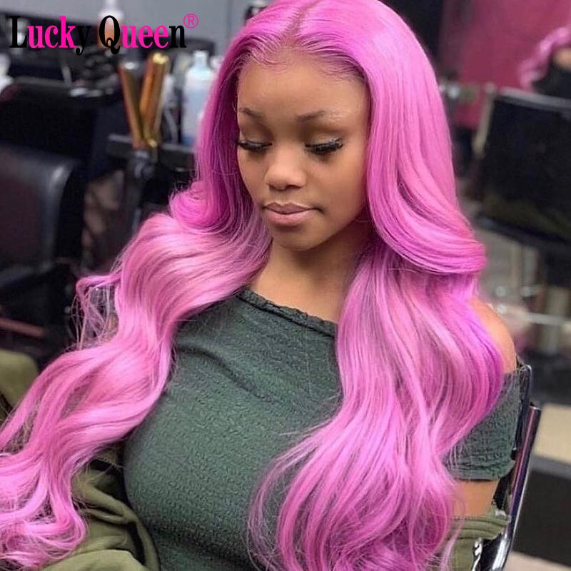 

Purple Pink 613 Blonde Body Wave Wigs Transparent Lace Front Human Hair Wigs Lucky Queen Brazilian Remy Hair, Purple color