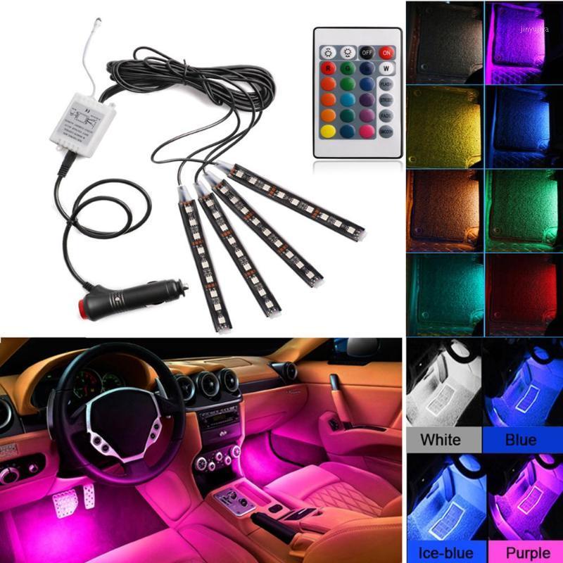 

4pcs Car Interior Light RGB LED Strip Light LED Strip Lights Colors Lamps Car With Remote Styling Decorative Atmosphere 12V1