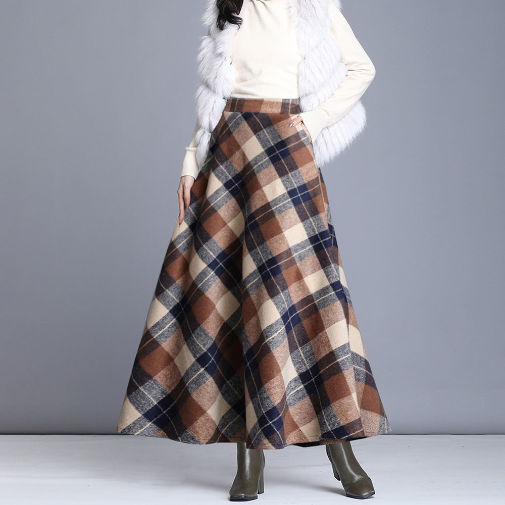 

2021 Plaid Women Skirts High Waist Retro Office Lady Work a Line Winter Spring New Elegant Maxi Skirt Korean Japan CHMY, Gray