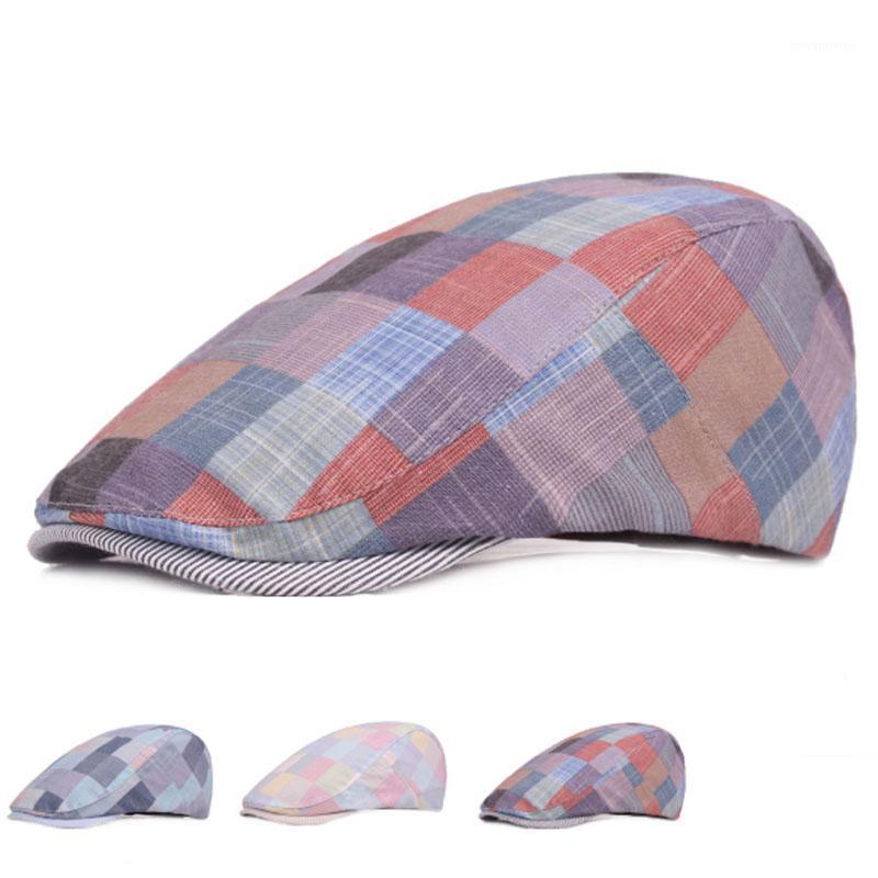 

Fashion Summer Caps for Men Women Casual Cotton Beret Hats Gorras Planas England British Retro Boinas Flat Caps Plaid Berets1