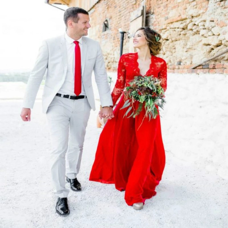 

Amazing Red V Neck Beach Wedding Dresses with Long Illusion Sleeves Hollow Back Chiffon Cheap Boho Wedding dress Bridal Gowns, Light sky blue