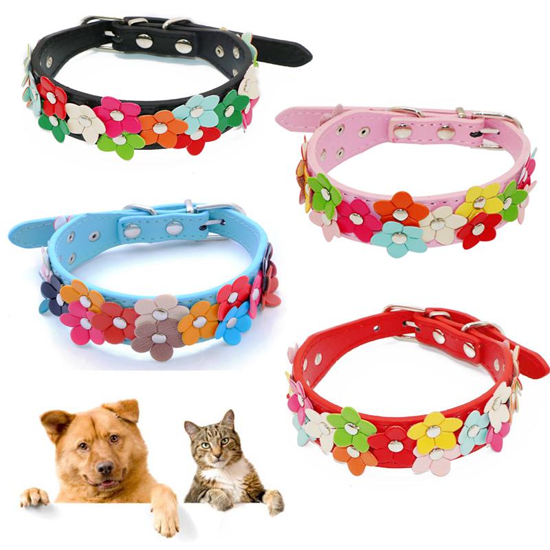

Flower Dog Collar Cute Leather Studded Dogs Necklaces Pet Collars for Small Medium Dogs Dog Collar and Leash Punk Spike Rivet