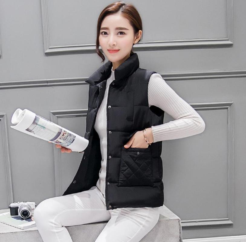 

Winter Casual Large Pocket Button Vest Women High Quality Cotton-padded Waistcoat Couples Sleeveless Jacket Slim Casual, Black