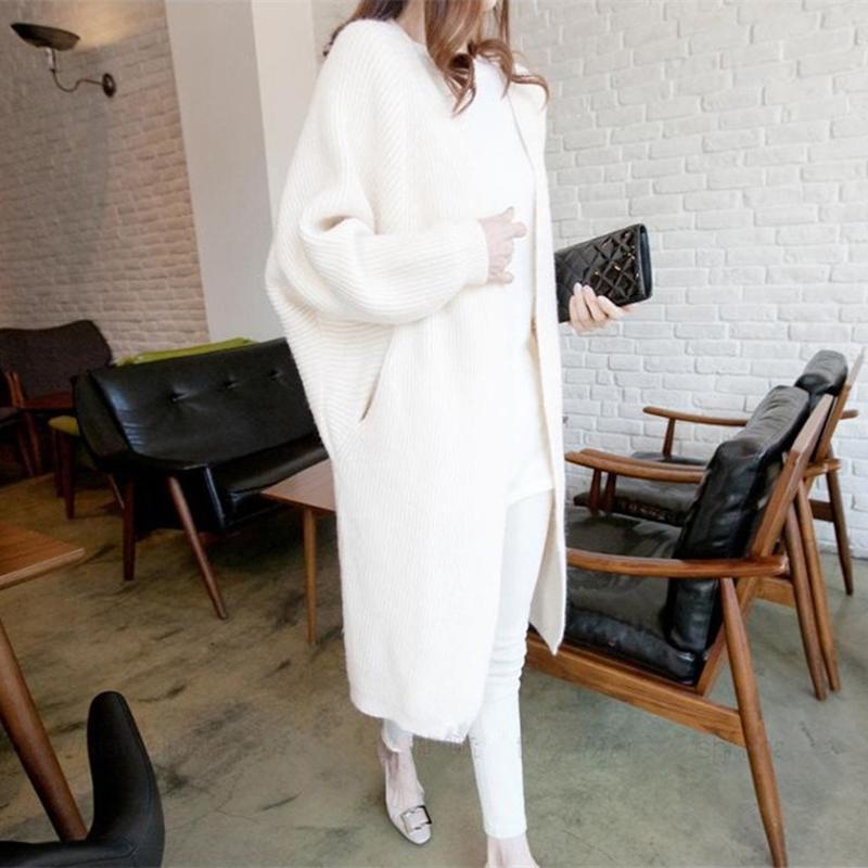 

2020 Long Cardigan women Sweater Autumn Winter Bat sleeve Knitted Sweater Plus size Jacket Loose Ladies Sweaters Cardigans, Black