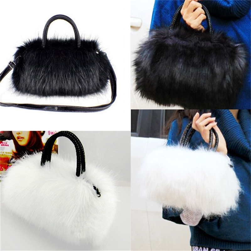 

Women's shoulder bag, hot fuzzy pouch of fake rabbit hair, luxury stylish, ladies'pouch, small 2020 purse, Black.