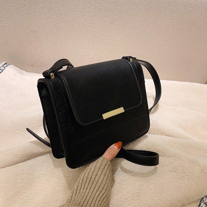 

OLSITTI Fashion Stone Pattern Pu Leather Shoulder Bags for Women 2021 New High Quality Ladies Casual Crossbody Small Square Bag, Black
