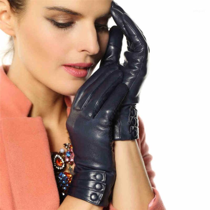 

Five Fingers Gloves 2021 Women Genuine Leather Thermal Thicken Lambskin Glove Winter Wrist Goatskin TouchScreen L003NR11