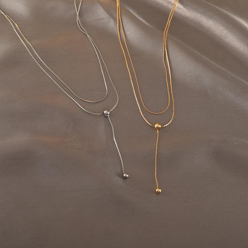 

New Korea Classic Simple Style Elegant Ladies Double Layer Choker Long Chain Tassels Necklace For Women Girls Fashion Jewelry