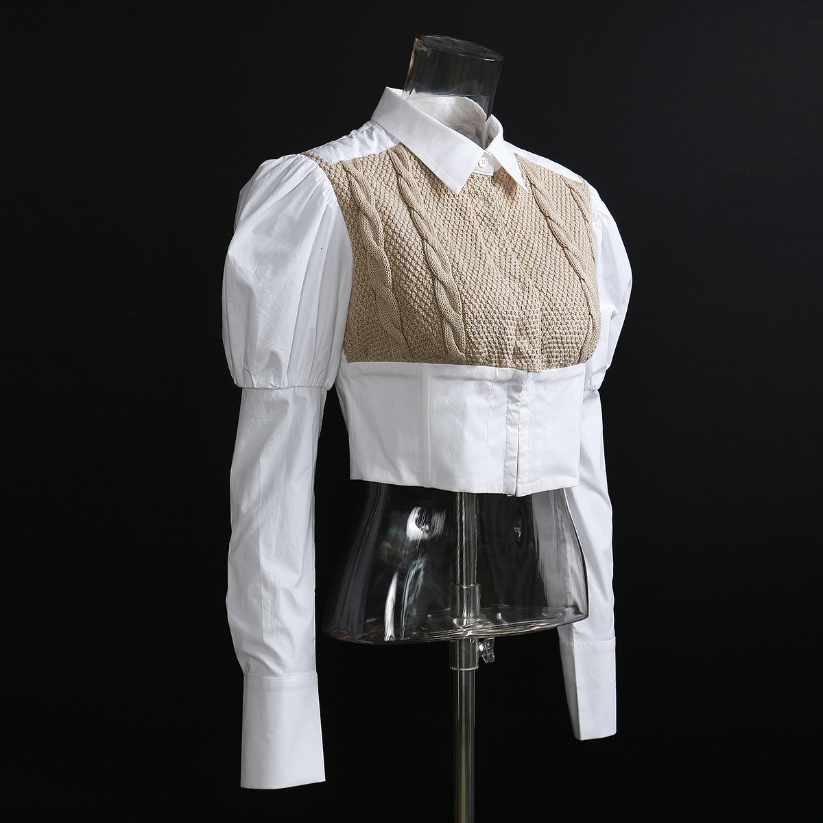 

New Designer Female Blouse Crochet Shreds Short Shirts Thin Autumn Long Puff Girl Chic Party Tops High End Ed06, Haji