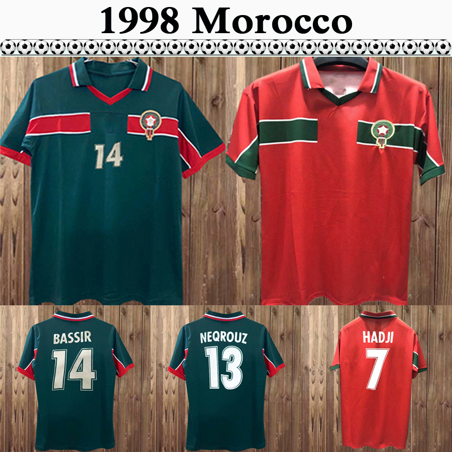 

1998 Morocco M. HADJI Mens RETRO Soccer Jerseys National Team BASSIR ABRAMI NEQROUZ OUAKILI Home Green Football Shirt Short Sleeve Uniforms, Fg1061 1998 home