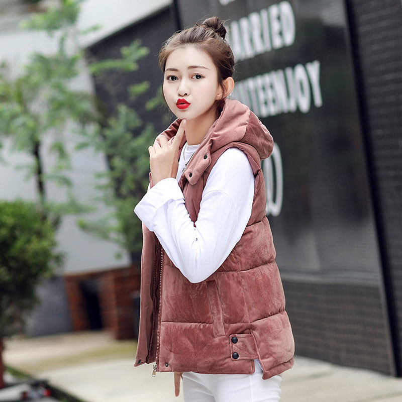 

2020 new pleuche female winter down student short coat spring and autumn vest, Pink