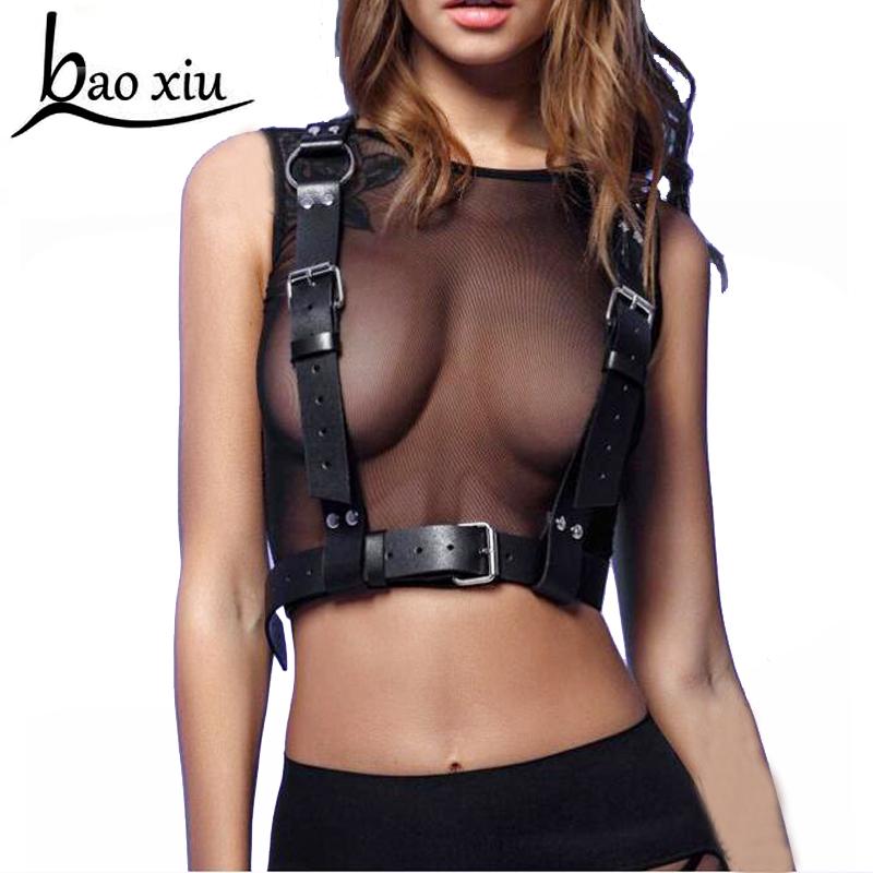 

Fashion sexy leather Belts Strap Corset Harness Punk Gothic Body Bondage Cage Shoulder Wraped Waist Bra Garter Women Belt Suspenders, Black;brown