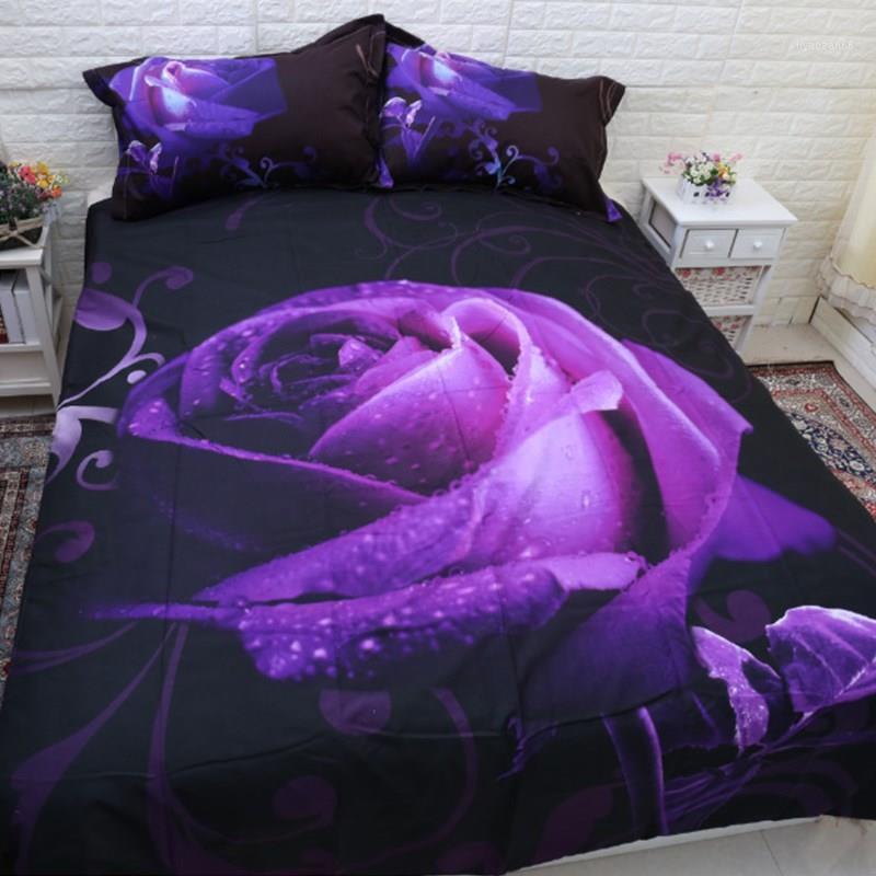 

LOVINSUNSHINE Comforter Bedding Sets Bed Sheet Queen Bedding Set King Size Purple Rose Print 3d Quilt Cover AB#881, Style1