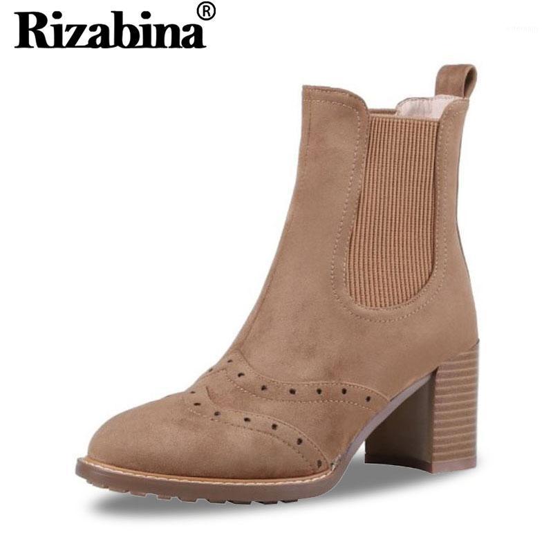 

RIZABINA Winter Warm Real Leather Women Ankle Boots Square Heel Women Shoes Round Toe Solid Color Outdoor Footwear Size 34-401, Black-without fur