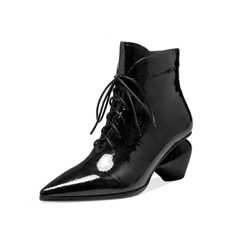 

2021 New Genuine Leather Short Winter Elegant Women Lace Up Ankle Boots Strange High Heels Dancing Shoes Woman Ah1t, Brown