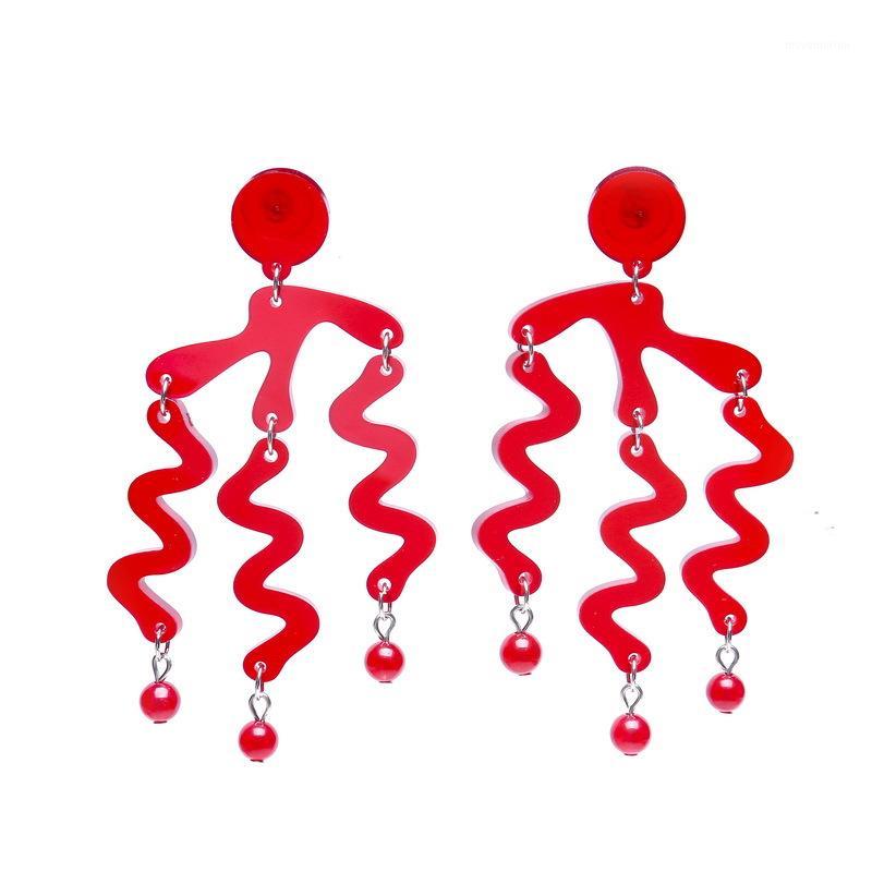 

New Fashion Long Tassel Transparent Waves Acrylic Drop Earrings for Female Red Green Geometric Dangle Earrings Women1