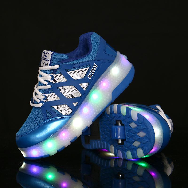

Kids Shoes with LED Lights Children Roller Skate Sneakers with Wheels glowing Led Light Up for Boys Girls Zapatillas, Black