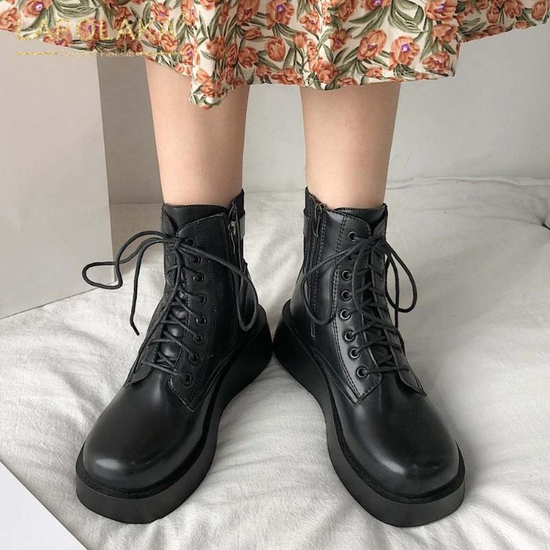 

Lapolaka 2021 New Design Motorcycle Boots Women Shoes Buckle Zipper Platform Comfortable INS Hot Dropship Ankle Bootie Ladies, Black