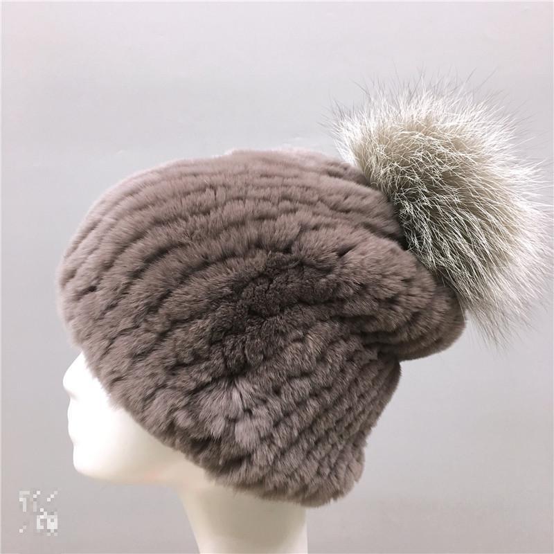 

Winter women's skin hat crocheted beanie rex rabbit new fashion Korean protective fox hair, Gray light