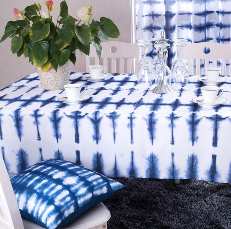 

SunnyRain Blue And White Tie-dyed Table Cloth Oxford Tablecloth For The Table Rectangle Cover 140x260cm, 03