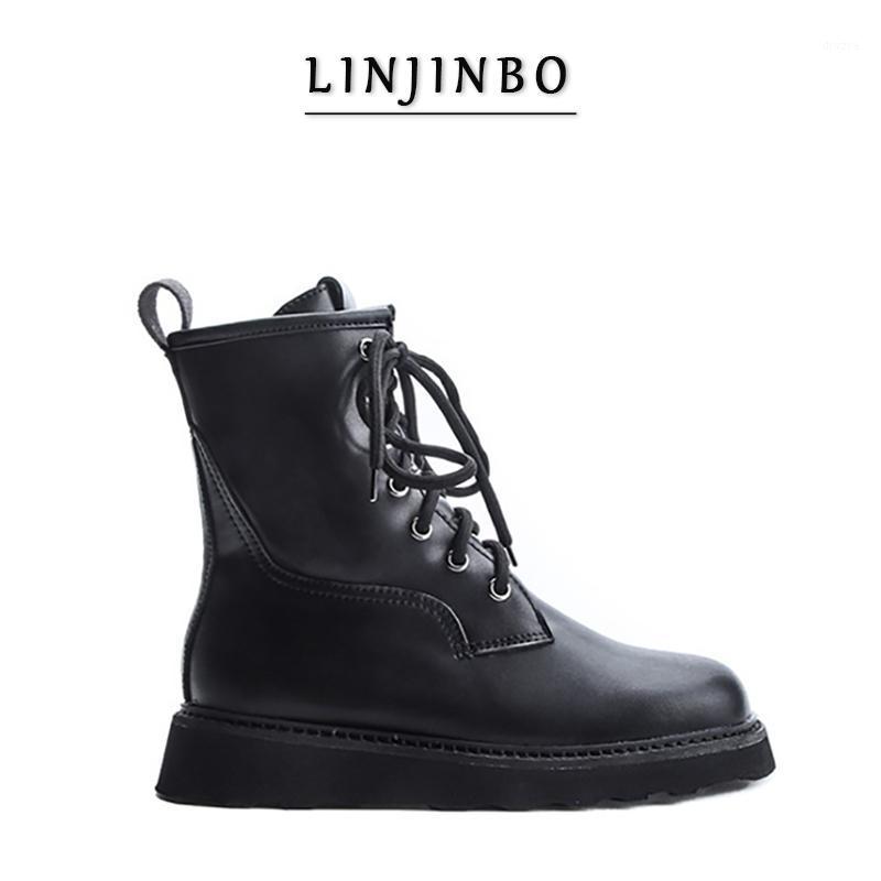 

Autumn Flat Platform Women Short Boots British Style Lace-up Ankle Boots For Women Solid Color Knight Female 2020 New1, Black