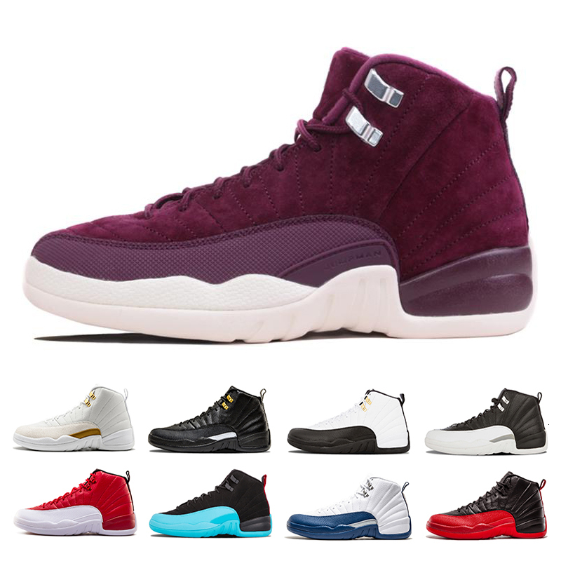 

New 12 men Basketball Shoes Sneakers black white gym red bordeaux taxi the master playoffs Flu Game gamma blue 12s mens sports shoes