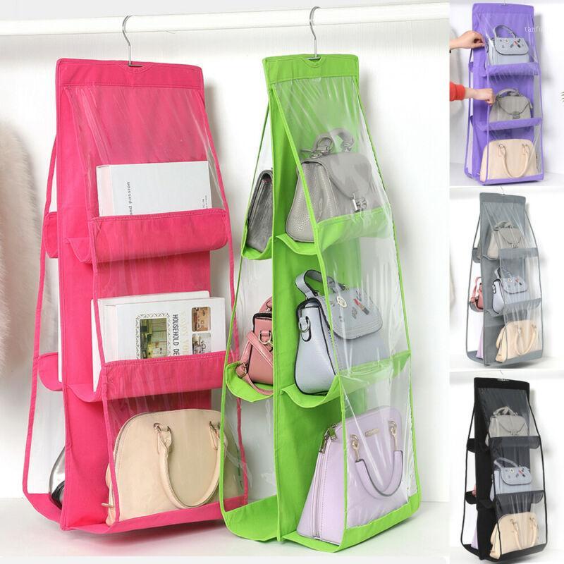 

6 Pocket Two Sides Hanging Storage Bag Shoes Handbag Organizer Storage Bag Closet Hanger Handbag Holder Organiser1, Red
