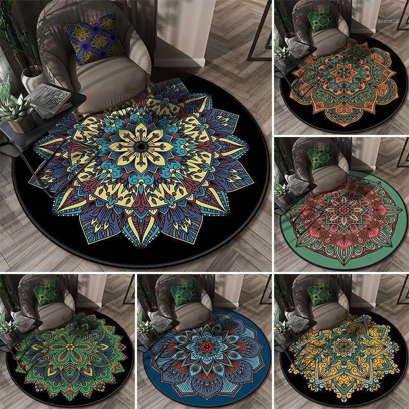 

Bohemia Round rug ethnic Carpet living room bedroom soft flower floor mat circle rugs kids room parlor home Decorative Custom1, Dz37-12