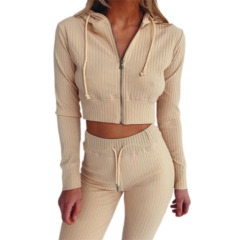 

Women Knitted Tracksuit Women Casual Yoga Sport 2 Piece Set Outfits Long Sleeve Hoodie Sweatshirt Tops+Joggers Leggings Pants, Blue