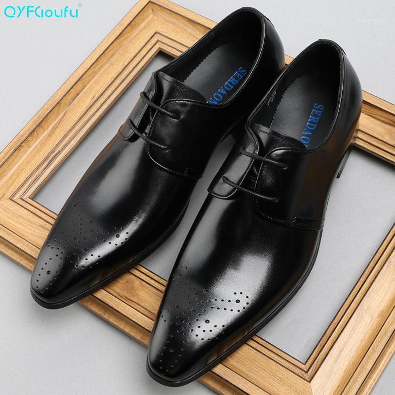 

QYFCIOUFU New Fashion Brand Dress Shoes Genuine Leather Suits Men Shoes Classical Gents Luxury Business Formal Pointed Toe1, Black