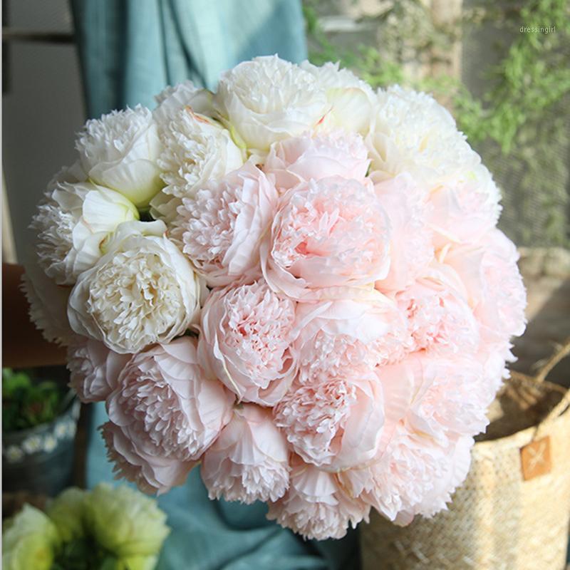 

5 Heads Artificial Peony Flowers Bridal Bouquet DIY Silk flower Artificial flower Bouquet For Home Wedding Decoration1, Blue