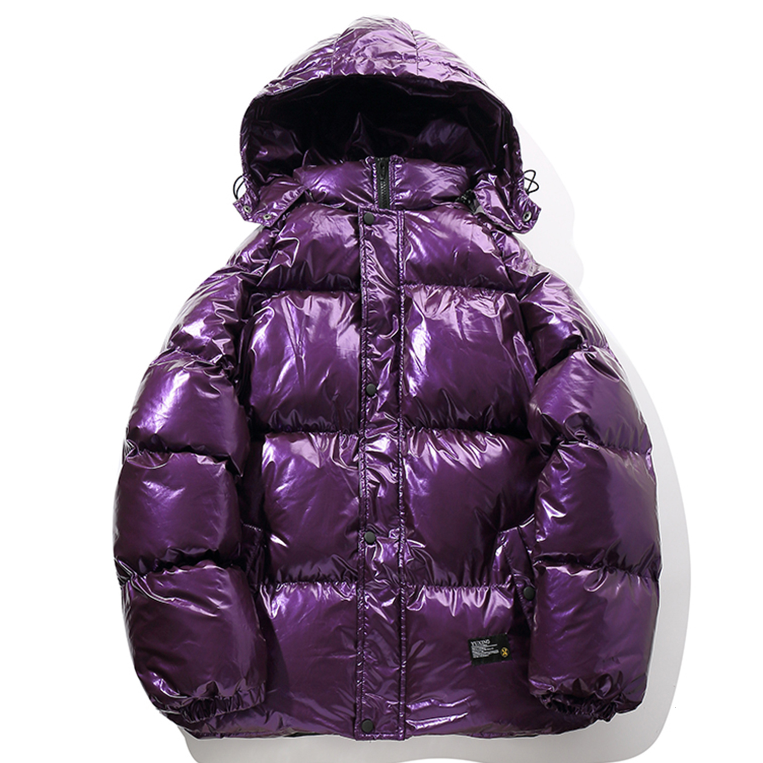 

2021 New Detachable Shiny Solid Men's Thick Hooded Hip Hop Street Famous Padded Casual Harajuku Jacket F4ei, Silver.