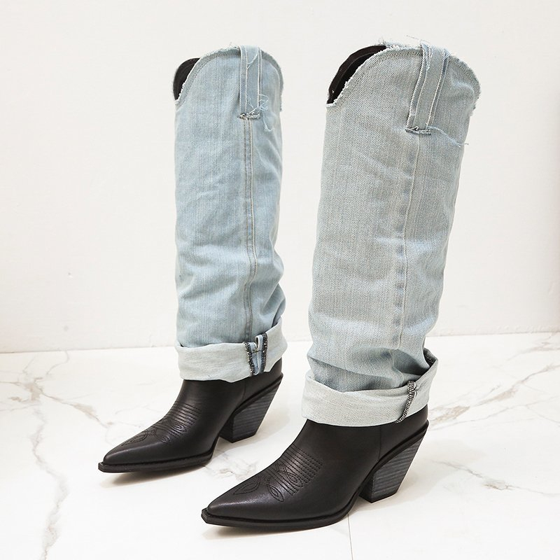 

Luxury Women 2020 Designer Knee Block Long Thigh Pleaser Wedges Cool Boots High Heels Jeans Shoes Np5k, Sky blue