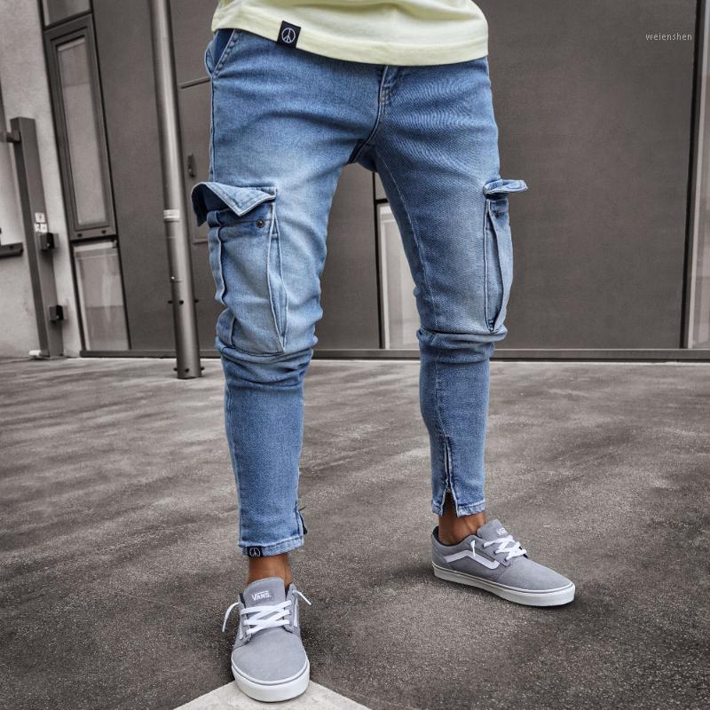 

2020 Denim Jeans Men With Pocket Street Fashion Skinny Zipper Pants Jogger Hip Hop Jeans Men Pencil Pants1, Blue