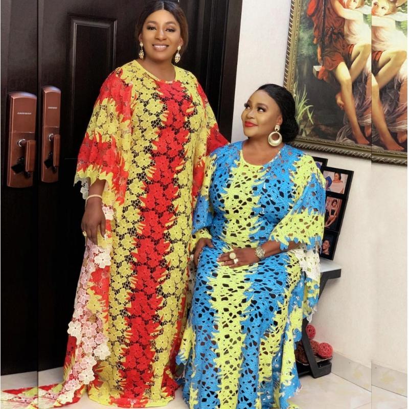 

Spring Autumn Maxi Dress 2021 African Dresses For Women Lace Abaya Dress Plus Size Long Gowns With Long Inner Wear, Blue