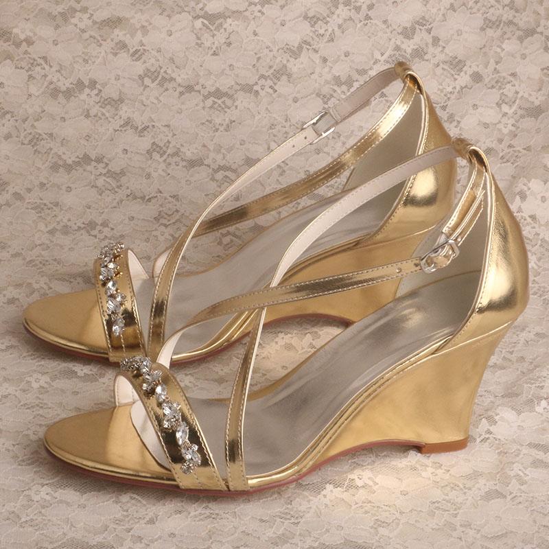 

lure Womens Wedge Sandals Gold PU Ladies Shoes Heel Party 7.5CM Heel, Black