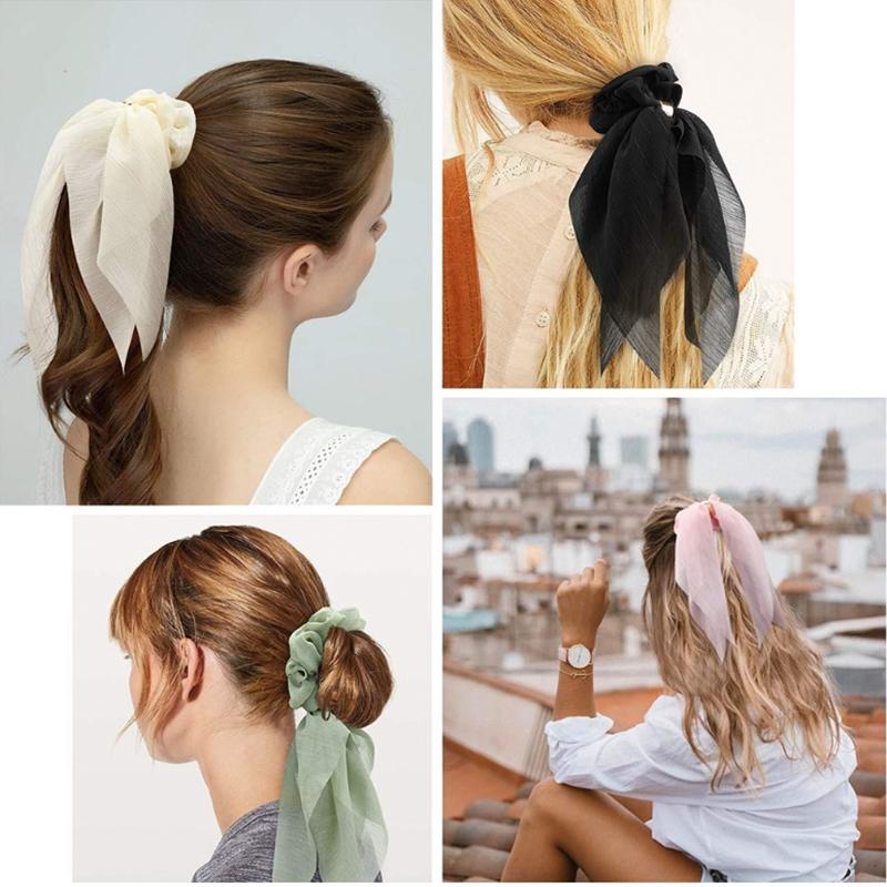 

Solid Chiffon Scrunchies For Women Elastic Hair Bands Streamers Bow Hair Scarf Rope Ties Fashion Accessories